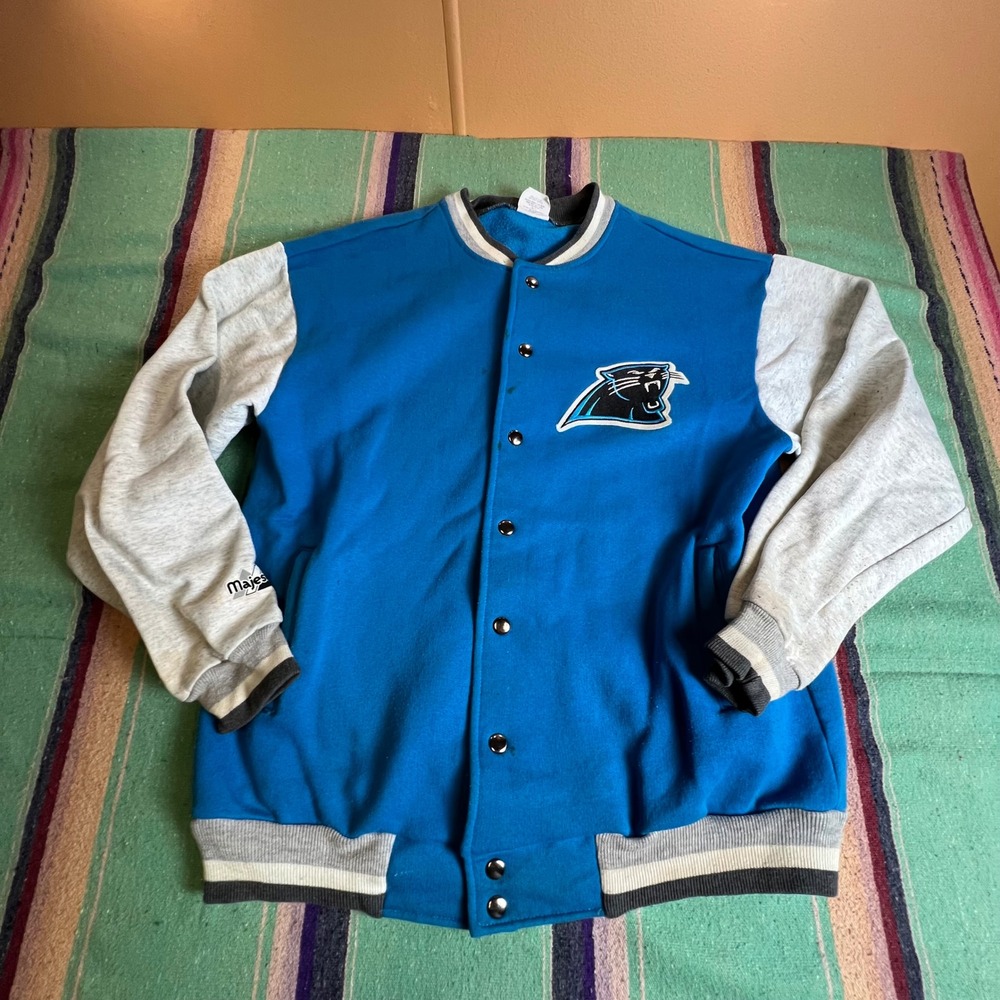 Vintage 1990s Majestic Carolina Panthers Varsity Jacket Mens L Blue Fleece NFL